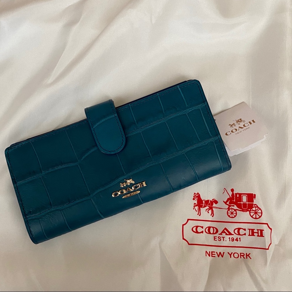 Turquoise Croc Coach Wallet